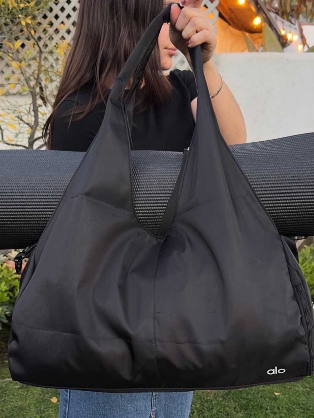 Yoga bag with mat strap